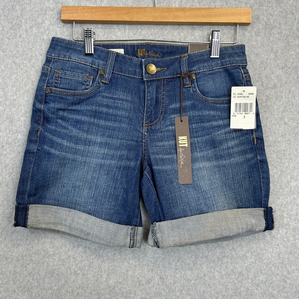 KUT from the Kloth Catherine Boyfriend Jean Shorts Blue Denim Womens Size 2 NWT